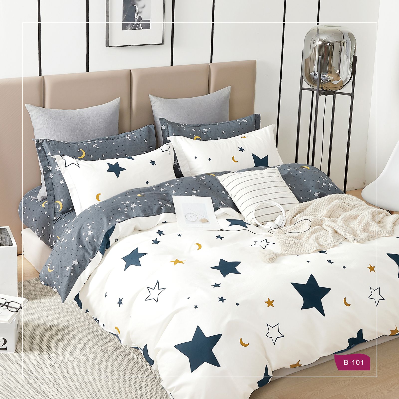 סט מצעים 100% כותנה סאטן דגם כוכבים B101