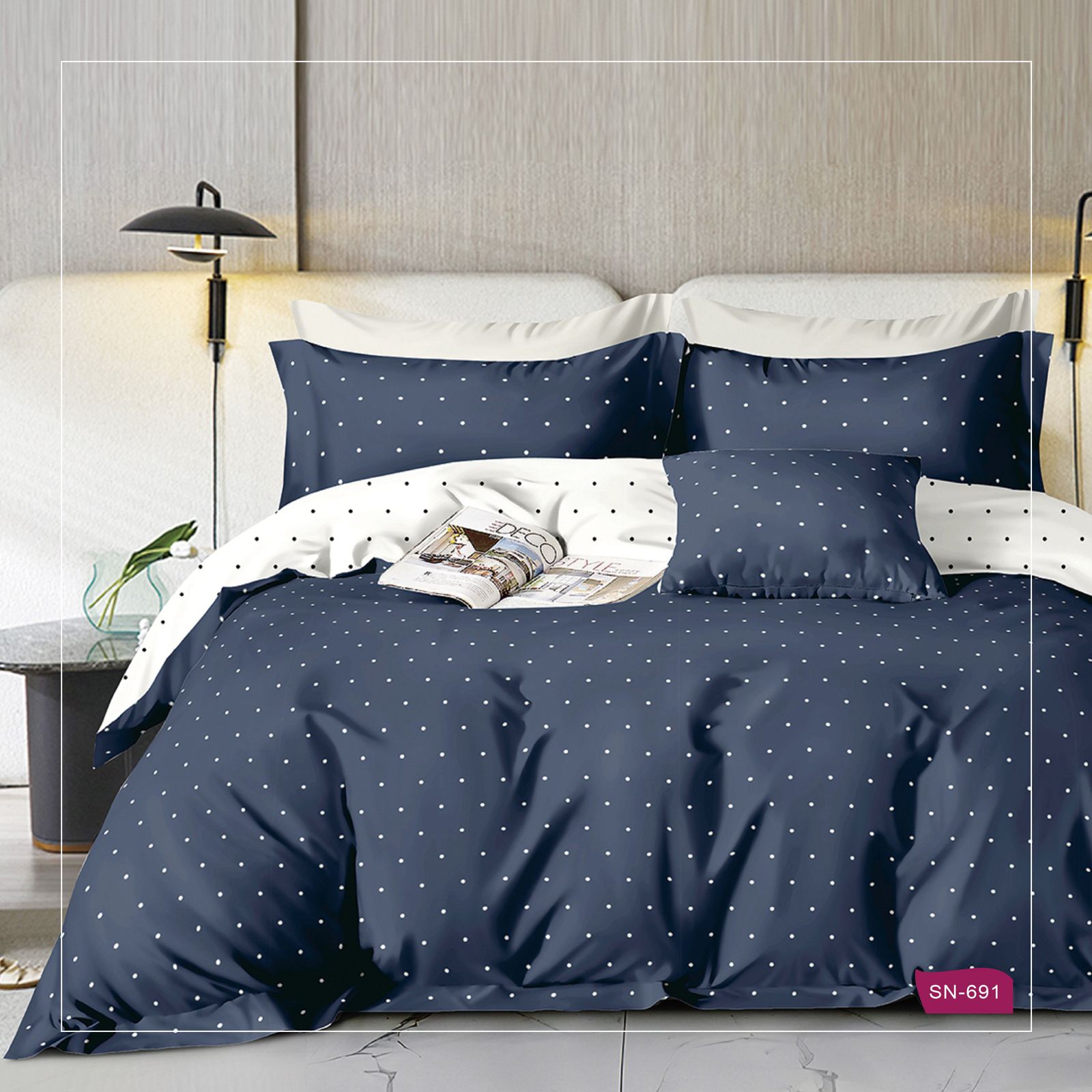 סט מצעים 100% כותנה סאטן דגם נקודות SN691