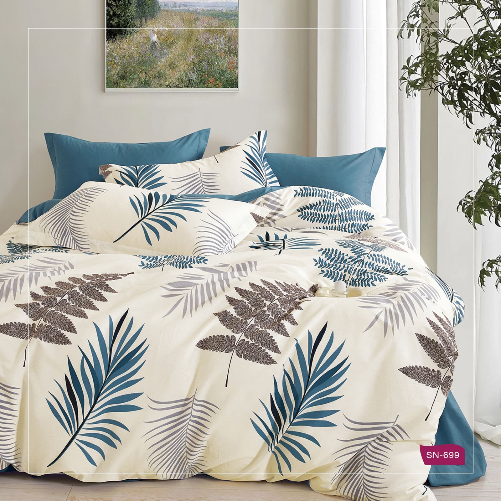 סט מצעים 100% כותנה סאטן דגם עלים SN699