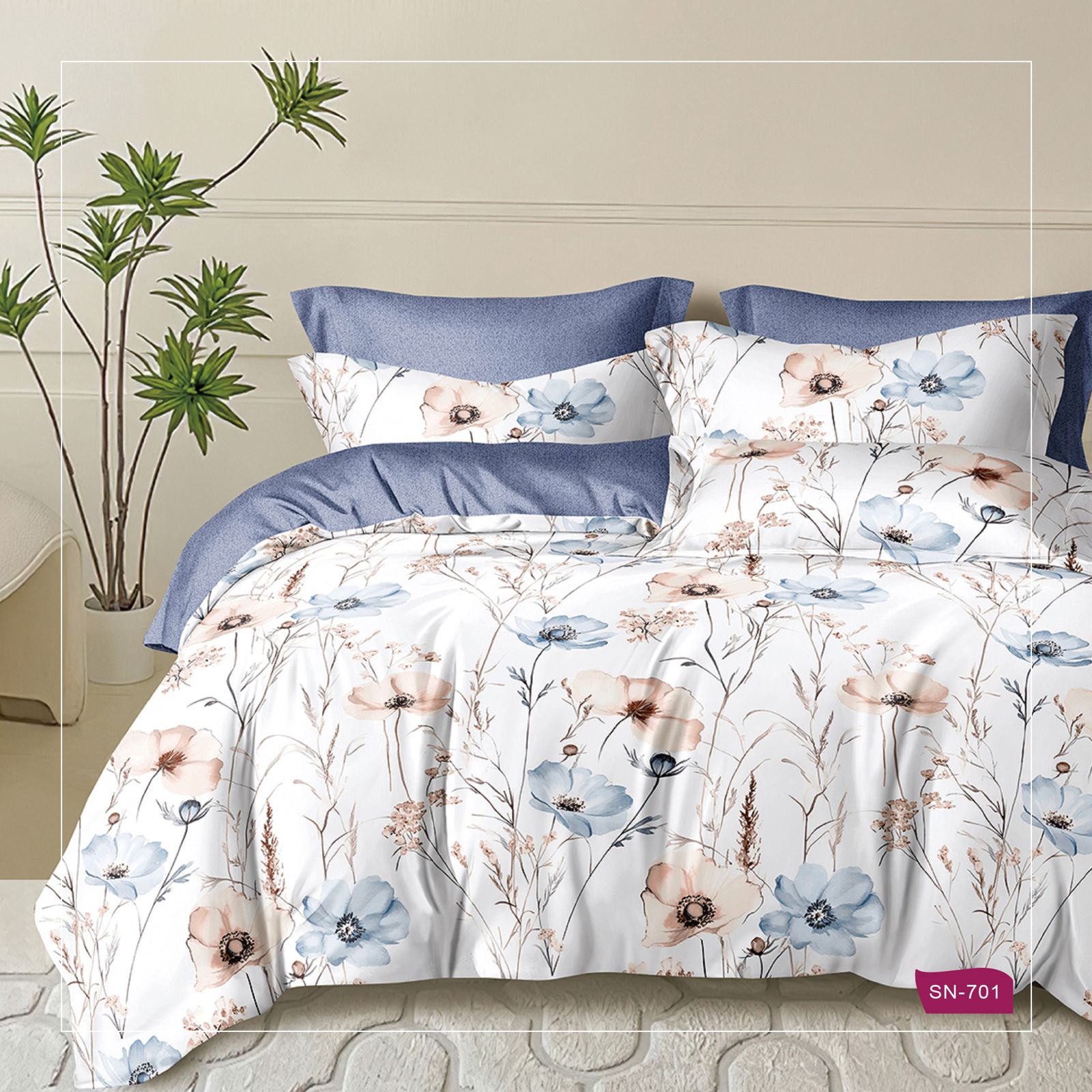 סט מצעים 100% כותנה סאטן דגם פרחים SN701