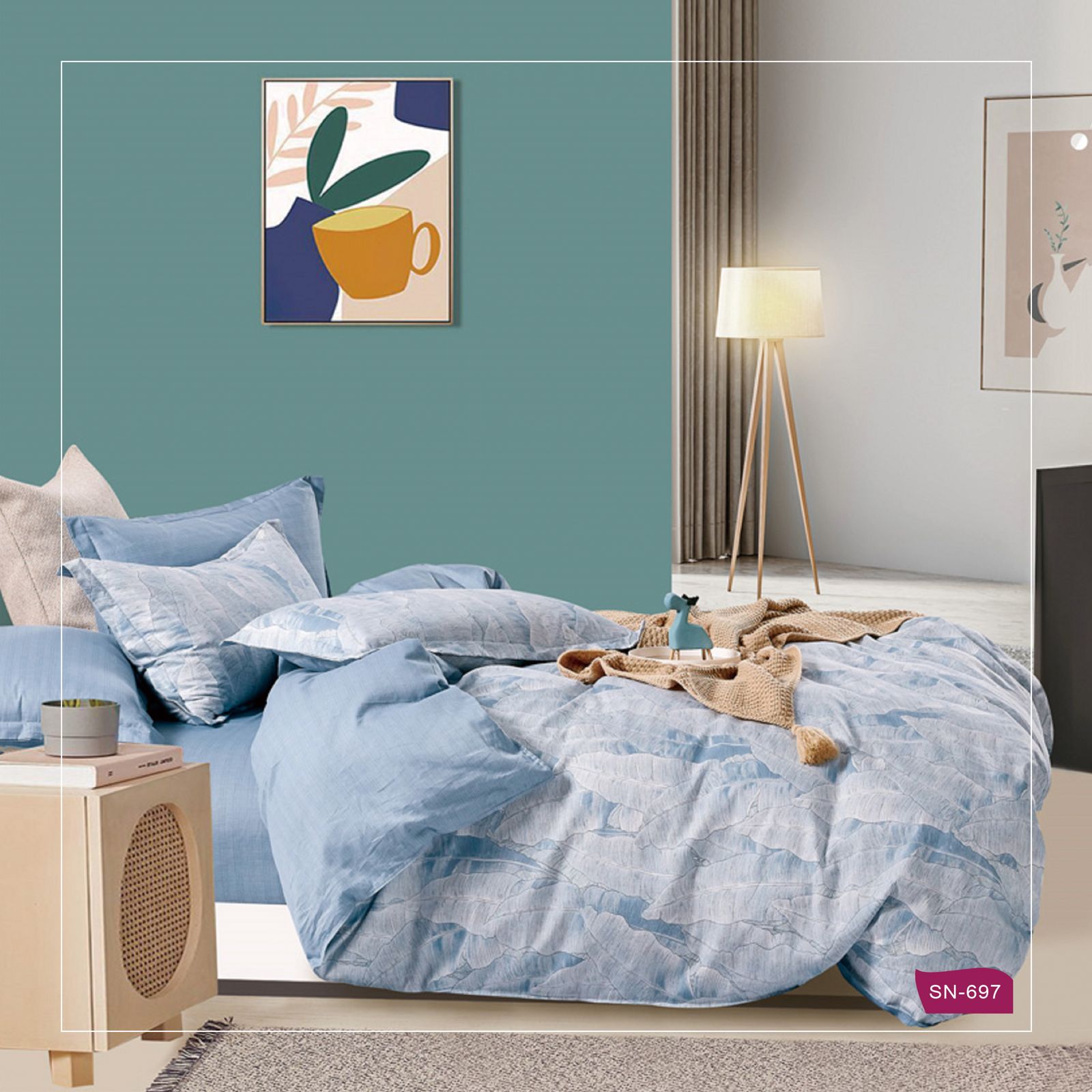 סט מצעים 100% כותנה סאטן דגם תכלת SN697