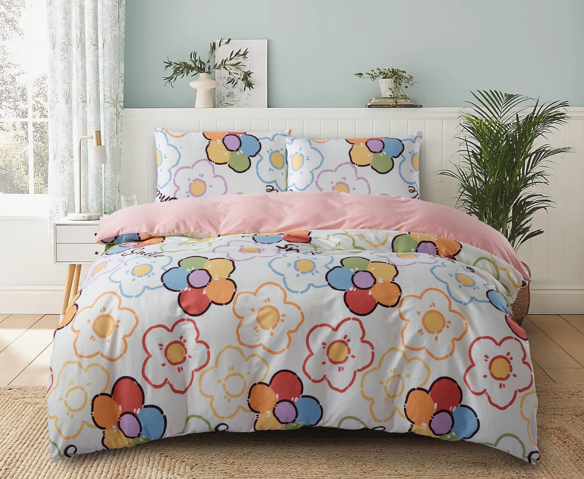 סט מצעים 100% כותנה אורגנית דגם ביג פלאואר