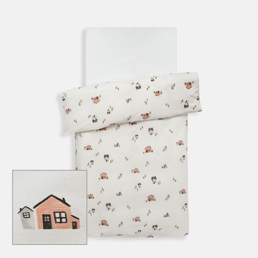 סט מצעים למיטת מעבר/תינוק 100% כותנה דגם הום